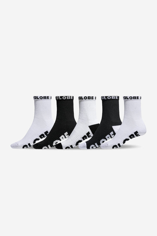 Globe Brand YOUTH QUARTER SOCK 5 PACK - Black/White