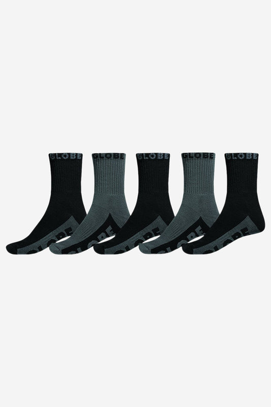 Globe Brand B/G CREW SOCK 5 PACK - Black/Grey