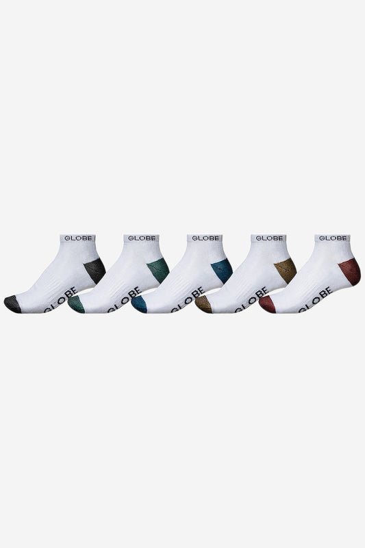 Globe Brand Ingles Ankle Sock 5 Pack - White/Assorted