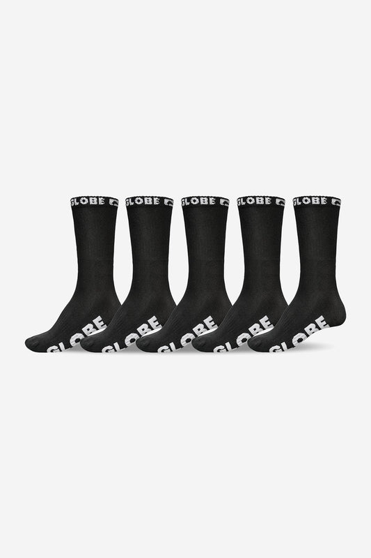 Globe Brand BLACKOUT CREW SOCK 5 PACK - Black/Black
