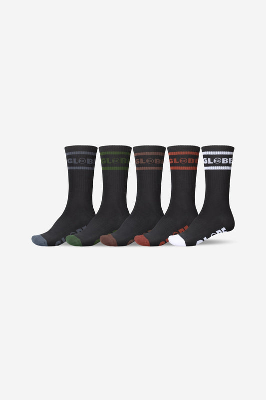 Globe Brand Tilt Hi Crew Sock 5 Pack - Black/Assorted