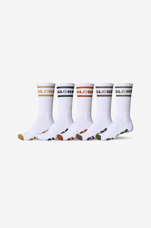 Globe Brand Tilt Hi Crew Sock 5 Pack - White/Assorted